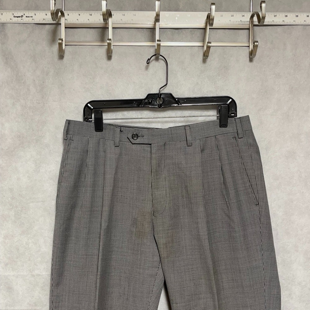 Ralph Lauren Pants Men 34X30 Gray Houndstooth Wool Blend Cuffs Pleated Luxury